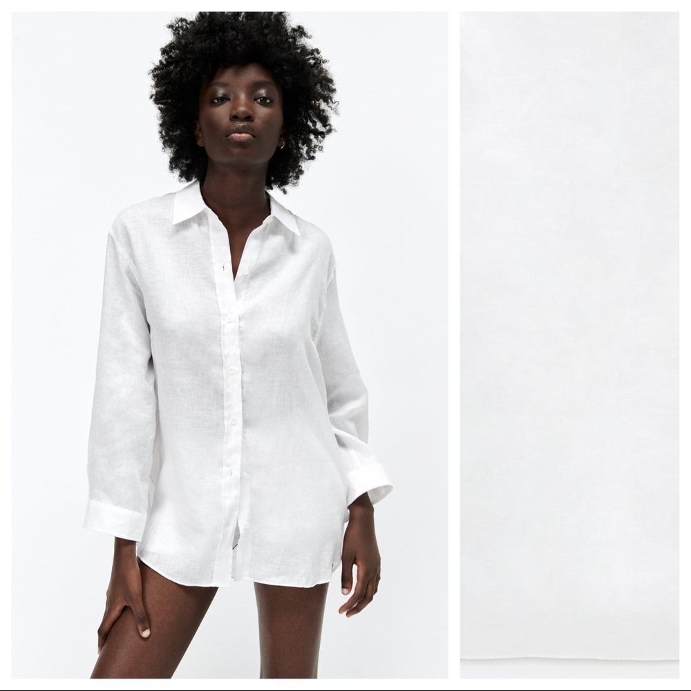 NWT. Zara White 100% Linen Shirt. Size S.